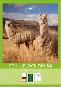 Schulblock / blanko / DIN A4 / gelocht / 50 Blatt