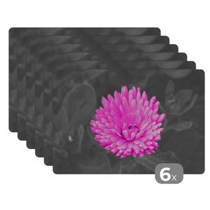 MuchoWow® Podložky Sada 6 podložiek Umývateľné podložky 30x45x0.3cm Kvety - Akvarel - Ružová Podložka pod stôl Nekĺzavá a odolná voči teplu