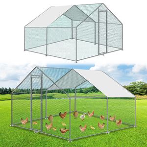 3x2x2m Hühnerstall Tiergehege Freilaufgehege Tierlaufstall mit PE-Schattendach, Verzinkter Stahlrahmen, Außenzaun Verwendet für Hühner, Geflügelställe, Kleintiere