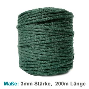 Vershy Makramee Garn - 200m (Stärke: 3mm) - 100% Natürliches, gezwirntes Baumwolle Garn Grün