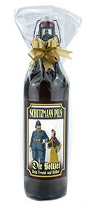 Die Polizei, Dein Freund und Helfer 1 Liter Bier Flasche mit Bügelverschluss in Folie & Schleife verpackt als Geschenk