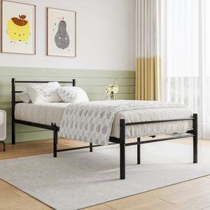 Einzelbett Schwarz 90x200cm (Ohne Matratze) Metallbett Metall Bett, Modern Jugendbett Bettgestelle Bettrahmen mit Lattenrost