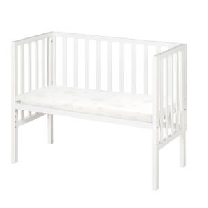 roba Beistellbett safe asleep® 2 in 1 - 45 x 90 cm - Höhenverstellbar - Komplettes Anstellbett mit Matratze + Canvas Barriere - Bett Set für Babys - Holz weiß