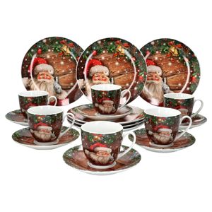 18tlg Kaffeeservice Santa 6 Personen Weihnachtsdekor Advent Weihnachtsmann Porzellan