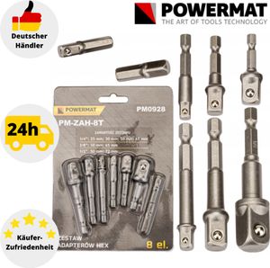 HEX Adapter Set Satz 8 tlg. Stecknuss Nuss 1/4" 3/8” 1/2" Akkuschrauber Bohrer