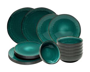 Tafelservice - Blaugrün - Keramik - für 6 Personen - mit Prägung