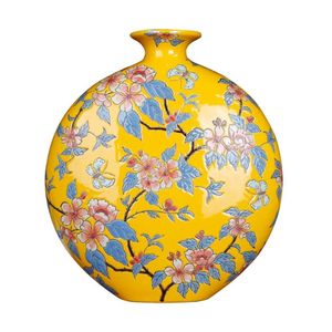 Fine Asianliving Chinesische Vase Porzellan Gelbe Blumen Handgemalt B32xT12xH34cm Dekorative Vase Blumenvase Orientalische Keramik Vase Dekoration Vase Moderne Tischdekoration Vase
