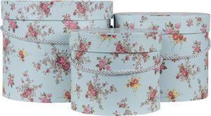 Clayre & Eef Hutschachtel 3er Set Ø 23x19 cm Blau Rosa Karton Blumen