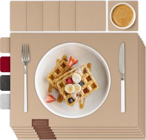 smøla Premium Platzsets aus Filz inklusive Untersetzer I 6er Set Abwaschbar Tischset Beige I Platzset Abwischbar, Filzuntersetzer Platzdeckchen Holz-Tisch geeignet, Sandbeige