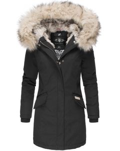 Navahoo Premium Damen Winterjacke Parka Mantel Jacke Kunstfell Gefüttert Kapuze Cristal Schwarz Gr. 38 - M