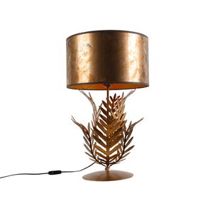 QAZQA - Landhaus I Vintage Vintage Tischlampe Gold I Messing mit Bronzeschirm - Botanica I Wohnzimmer I Schlafzimmer - Stahl Länglich - LED geeignet E27