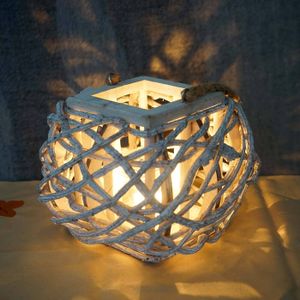 Hängelaterne 40cm, Windlicht Kerzenhalter mit Glaseinsatz 8cm, weiß-grau