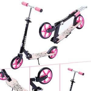 AREBOS Tretroller Pink Kickroller Cityroller Kinderroller Erwachsene Scooter höhenverstellbar XXL Räder Tritt-Bremse