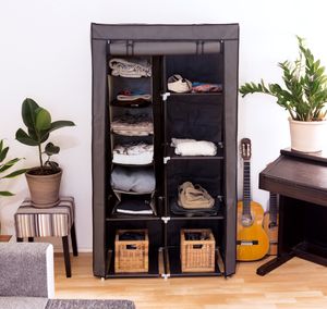 Navaris 2er Set Stoffregal Kleiderschrank Organizer - 2x 6 Fächer Hängeregal aus Stoff für Kleiderschrank - 30x30x126cm Hängeaufbewahrung in Braun