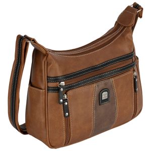 Damen Tasche Schultertasche Umhängetasche Crossover Bag Leder Optik Handtasche COGNAC-BRAUN