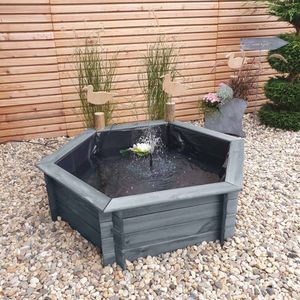 Sechseck-Hochteich 100 cm Produktion, grau Teichfolie Teichpumpe Holzteich Holz