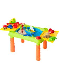 myToys ORIGINALS Spieltisch Sand & Wasser, 11 -teiliges Spielset für Sandfans, mit Wasserrad, kleinem Boot, Förmchen und Kännchen, Outdoor Spieltisch