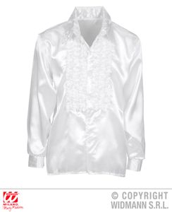 Satin Rüschenhemd weiß 70er Jahre Retro XXL 56  Hemd Rüschen Disco