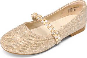 DREAM PAIRS Mädchen Mary Jane Strap Flache Schuhe Ballerinas Prinzessin Schuhe Flache Schulschuhe Gold-Glitter-New-E SERENA-100-KIDS-E Gr??e 33 (EUR)