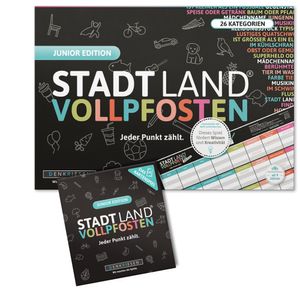 Spar-Set Mia | Stadt Land Vollpfosten® Junior Edition - A4 Spielblock + Das Kartenspiel