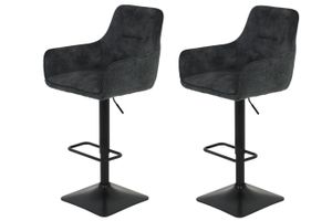 2er Set Barhoker Bistrohocker Dora - Bezug Velvet/Webstoff Anthrazit - Armlehnen - höhenverstellbar, drehbar - Gestellplatte quadratisch