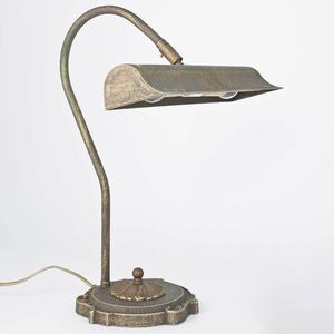 Bankerlampe 41 cm E14 Bronze aus Messing massiv Vintage Bankerleuchte