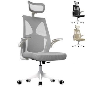 Kancelářská židle YARDIN, ergonomická kancelářská židle, počítačová židle s nastavitelnou opěrkou hlavy a bederní opěrkou, nastavitelné područky, otočná židle s prodyšným opěradlem, typ A, šedá