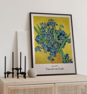 Poster Vase mit Schwertlilien van Gogh, groesse_poster:50x70 cm, groesse_rahmen:schwarz 50x70 cm