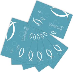 Oblique Unique 6 Einladungskarten mit Fisch Taufe Kommunion Konfirmation Geburtstag