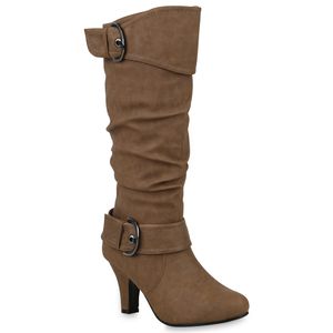Mytrendshoe Elegante Damen Stiefel Warm Gefütterte Winter Boots Schuhe 98232, Farbe: Khaki, Größe: 39