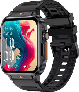 Smartwatch mit Anruf annehmen/tätigen, 1,95 Zoll großer Bildschirm, Militär Smartwatch, Fitness-Tracker mit Herzfrequenz-SpO2-Schlafmonitor, Schwarz