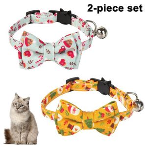 2 Packungen Haustier Weihnachtsfliege Kleine Hundehalsbänder Verstellbares Katzenhalsband Personalisiertes Welpenhalsband Haustier Festliches Weihnachts-Weihnachtshalsband