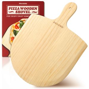 Praknu Pizzaschieber Pizzaschaufel Holz, Naturbelassen - Aus Kiefernholz - Geschliffene Kanten - Für Pizza mit Ø 28-30 cm