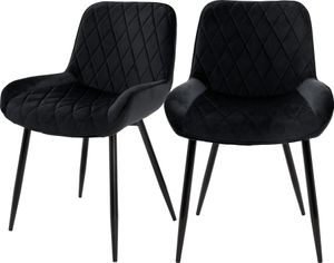 ML-Design sada 2 jídelních židlí s opěradlem a područkami, černá, sametový sedák, čalouněná židle s kovovými nohami