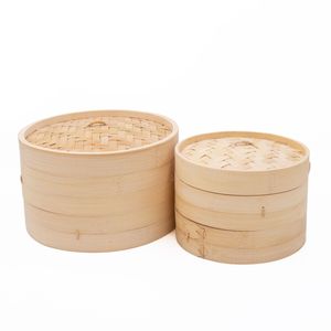 Bambus-Dampfgarer-Set (2 Teile) mit mittlerem Zwei-Ebenen-Dampfgarer und großem Zwei-Ebenen-Dampfgarer