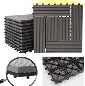 WPC Bodenfliese Rhone, Holzoptik Balkon/Terrasse, 11x je 30x30cm = 1qm  Premium, grau versetzt