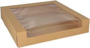 100 Tortenkartons mit Deckel eckig 5,5 cm x 30 cm x 30 cm mit Sichtfenster aus PLA