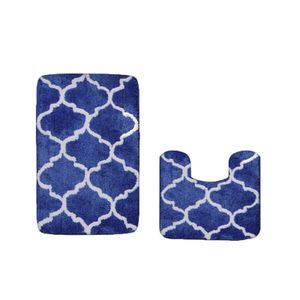 Badezimmerteppich-Set, 2-teilig, rutschfest, geometrischem Muster, weich, modisch, für Badezimmer, Wohnzimmer, Heimdekoration - Blau
