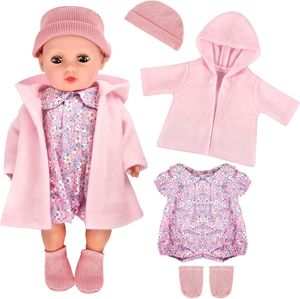 Puppenkleidung 43-48 cm, Puppenkleidung für Baby Puppen, Puppenkleider Set, Baby Puppenkleidung, Puppenzubehör mit Baby Langarm Bodys, Mütze, Socken
