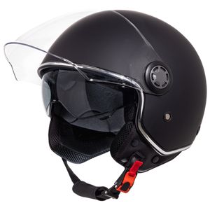 VINZ Pavia Jethelm mit Doppelvisier | Roller Helm Fashionhelm | In Gr. XS-XXL | Jet Helm mit Sonnenblende | ECE 22.06  | Motorradhelm mit Visier - Mattschwarz | M