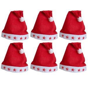 6 x Weihnachtsmütze mit blinkenden Sternen Nikolausmütze