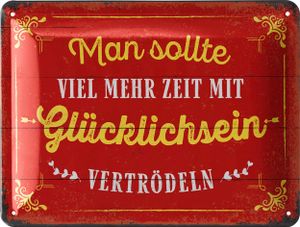 LANOLU Retro Blechschild 'Zeit mit Glücklichsein vertrödeln', vintage Metallschilder mit Sprüchen, Shabby Chic Deko Küche, 15x20cm