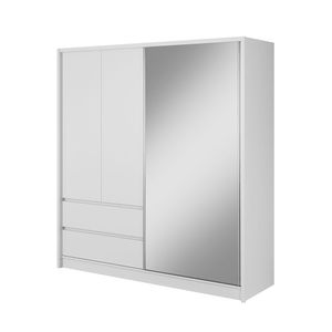Schwebetürenschrank mit Spiegel und Schubladen 200 cm Weiß