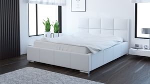 3xeliving Elegantes Bett THELLE mit gestepptem Kopfteil weiße Farbe 200x200 / Verschiedene Farben und Großen