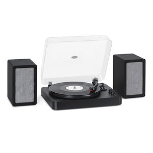 auna TT-Play SE Bluetooth Plattenspieler mit Lautsprecher - Schallplattenspieler mit max. 20 W Leistung, Vinyl Player mit Bluetooth, 33/45/78 U/min Rahmenantrieb, schwarz
