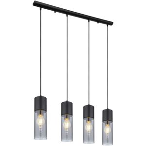 Globo Lighting Hängeleuchte Metall schwarz matt, Glas rauchfarben, Metall schwarz matt, Kabel Textil Schwarz, Höhe kürzbar, LxBxH: 800x90x1560mm, exkl. 4x E27 25W 230V