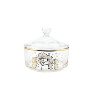 Almina Bonboniere 2-teilig Glasschale und Deckel mit goldenen und silbernen Details Blumenmotiv