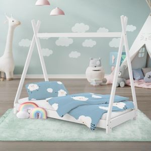 ML-Design Kinderbett Tipi mit Lattenrost, 70x140 cm, Weiß, aus Kiefernholz