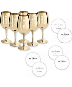 Moët & Chandon Champagnergläser in Gold inkl. Untersetzer Echtglas