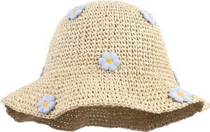 Damen Strohhut Faltbarer Verstellbar Sommer Stroh Sonnenhut Blumen Strandhut Breite Krempe Sommerhut，beige